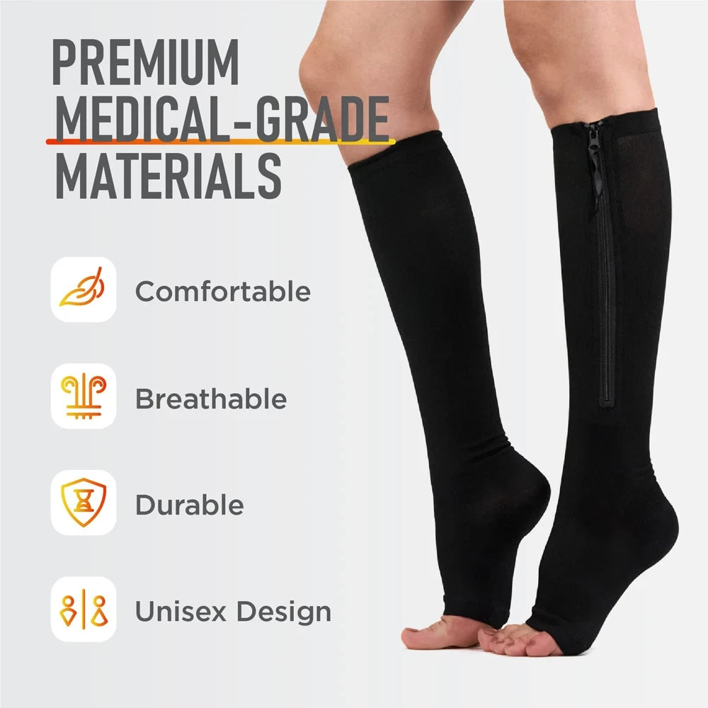 Zipper Compression Knee High Socks