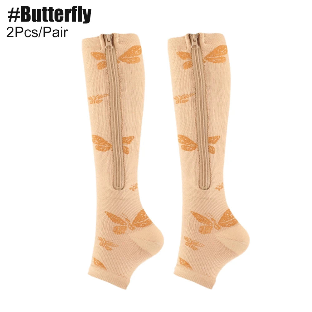Zipper Compression Knee High Socks