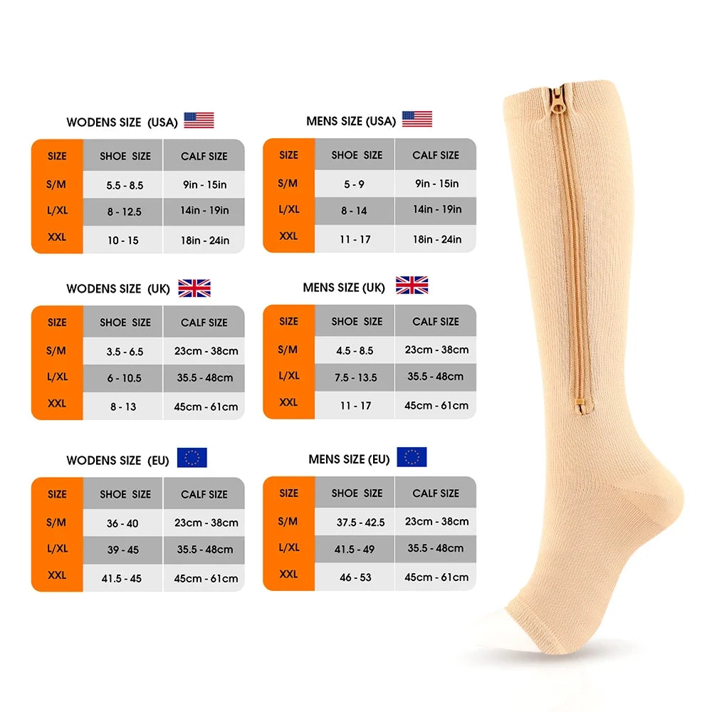 Zipper Compression Knee High Socks
